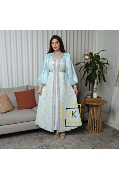 Generic Royal Design Embroidered Robe Dress with Dramatic Puff Sleeves