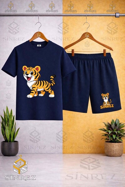 SİNREZ تي شيرت مطبوع عليه TIGER STANDING للأطفال من بيكليك كولا - طقم شورت