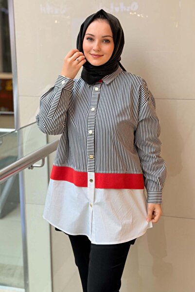 Ghisa Contrast Band Detailed Striped Shirt