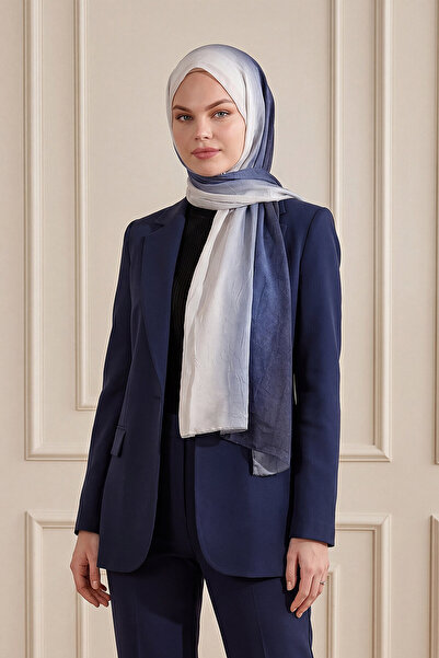 SilkTouch Navy Blue White Gradient Pattern Shawl