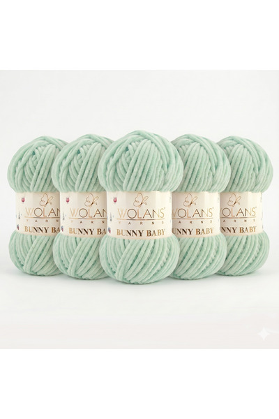 WOLANS Bunny Baby 23 Water Green Velvet Knitting Yarn Chenille Yarn Shawl, Bl...
