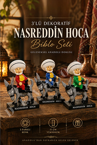 devhome 3’lü Dekoratif Nasreddin Hoca Biblo Seti Renkli Mini Heykel Masa Ofis...