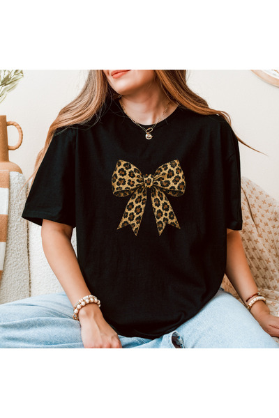 Auryne Jewelry تي شيرت نسائي مطبوع عليه شريط بنقشة الفهد، مصنوع من القطن العض...