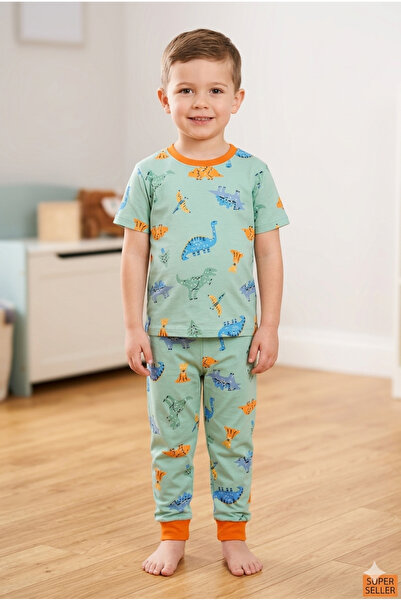 Baby Erkek Çocuk Kısa Kol 2'li Pijama Takımı %100 Pamuk Süprem Animal Desenli