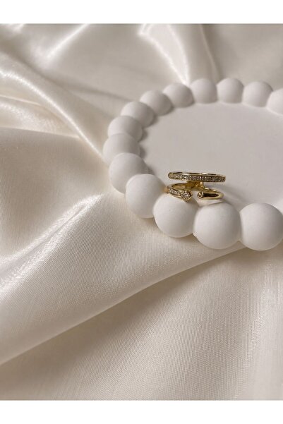 GONESSA Stainless Steel Double Layer Gold Ring with Stone Detail