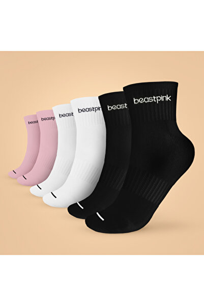 GymBeam Midhigh Socks 3Pack White Black Pink BeastPink S