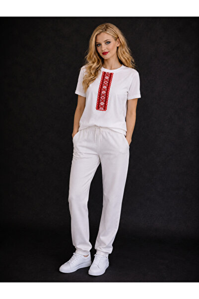 VODEXA Tricou oversize pentru femei RED LINE imprimat 100% bumbac, croială co...