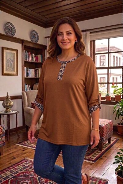elma abone Plus Size Capri Sleeve Combed Cotton Blouse