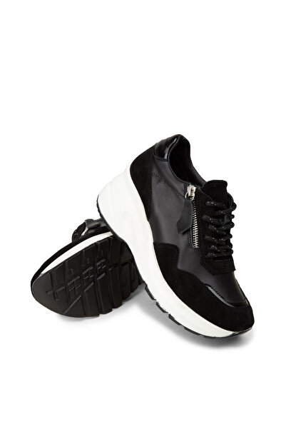 Deery Kadın Hakiki Süet Siyah Dolgu Topuk Sneaker