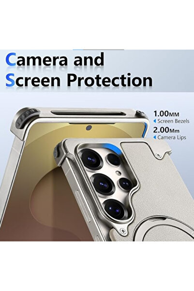 Oatsbasf Sleek Minimalist Case for Samsung Galaxy S25 Ultra Aviation Aluminum Shockproof Leather Back Cover with Built-In Kickstand Titanium |   Matrix Widgets