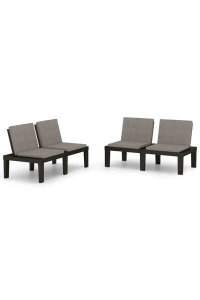 vidaxl Garden benches with cushions, 2 pcs., grey, plastic
