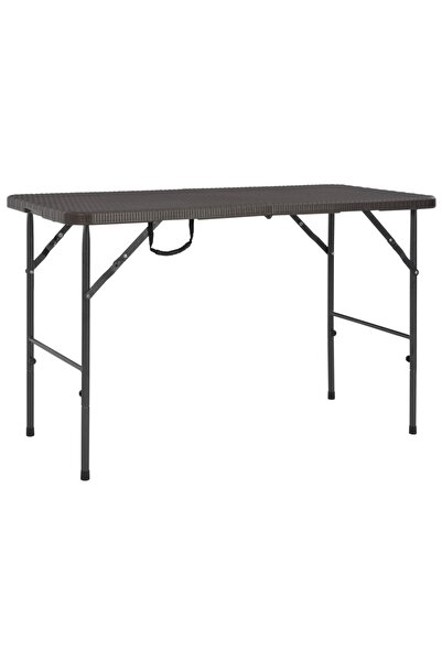 vidaxl Folding garden table, brown, 120x60x74, HDPE, rattan look