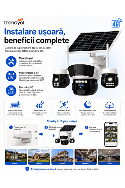 OEM Camera de supraveghere 3in1 cu panou solar, conexiune SIM 4G, 9MP EXTRATE...