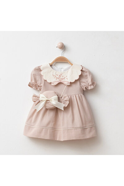 My Lusa baby wear Lumeya %100 Pamuklu Çanta Detaylı Vintage Kız Çocuk Elbise