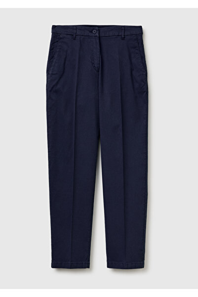United Colors of Benetton Women's navy blue cotton blend slim fit chino pants