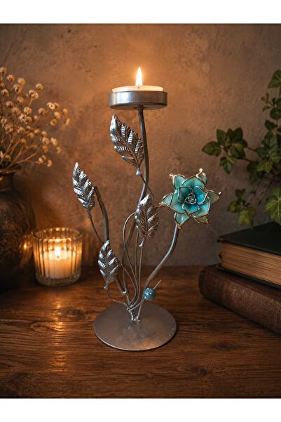 Hureggo vintage çiçek figürlü dekoratif tealight metal mumluk & 22.5 cm
