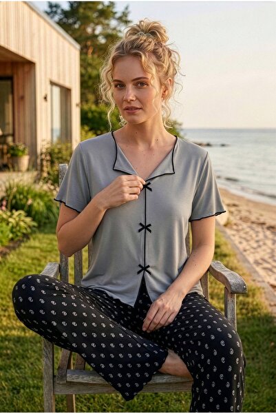 FORMO Women's Ribbon/Bow Decorated Short Sleeve High Quality Stretchy Pajama Set