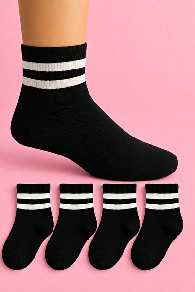 ZENGİN Pack of 4 Seamless Tennis Socks for Children |   Breathable Cotton Cas...