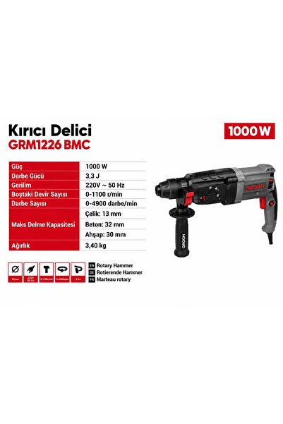Grogh Kablolu Darbeli Kırıcı Delici Matkap 1000W Hilti Kırıcı Delici(GRM1226-...