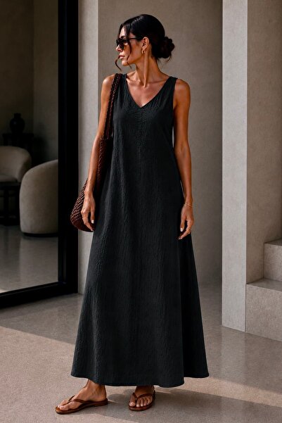 bb butik basic Rochie lungă, lejeră, cu model jacquard, cu detaliu încrucișat...