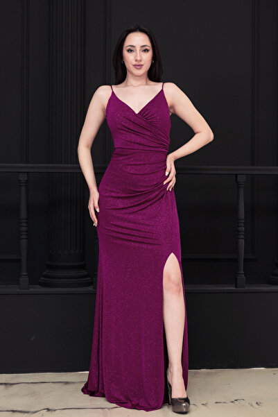 BEYBOS Backless Glittering Evening Dress - Fuchsia
