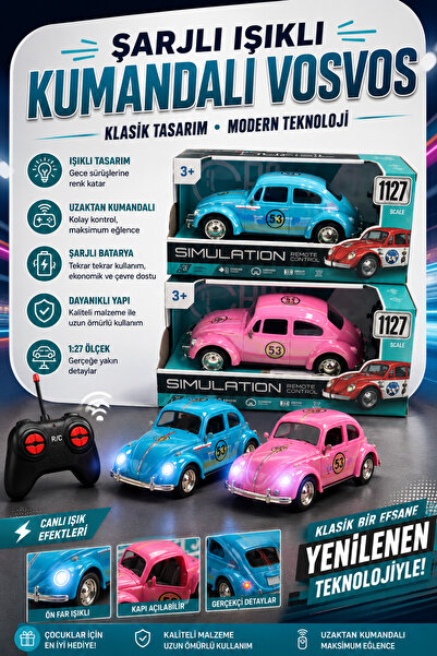 Sıraç İthalat Şarjlı Işıklı Kumandalı Vosvos Araba 1:27 Ölçek Uzaktan Kumanda...