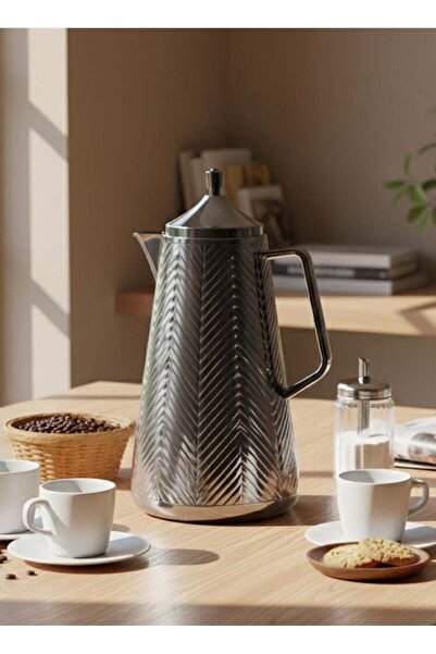 Gazella Plastic Tea/Coffee Flask 1 Liter Metallic Grey with Borosilicate Glas...