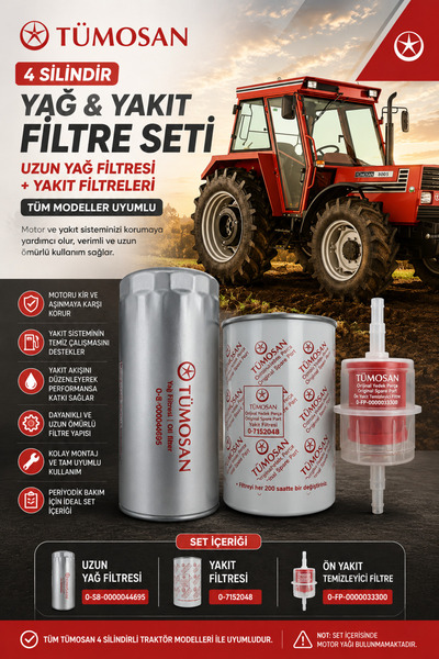 TÜMOSAN 4 Silindir Yağ & Yakıt Filtre Seti – Uzun Yağ Filtresi + Yakıt Filtre...