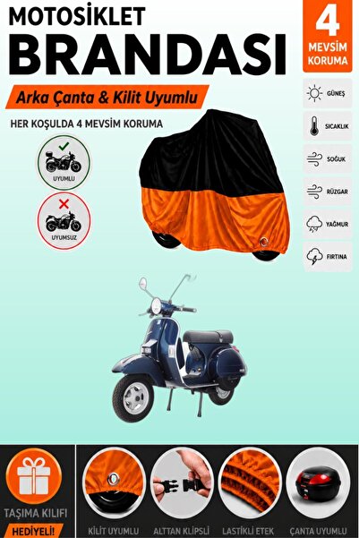Cemku Double Black Top - Orange Bottom, Rear Bag Compatible Vespa Px 200 Moto...