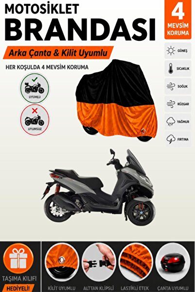 Cemku Double Black Top - Orange Bottom, Rear Bag Compatible Piaggio Mp3 300 M...