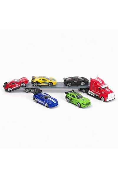 Diecast Miniature Truck with 5 Cars 1:58 – Metal Transport Vehicle Set