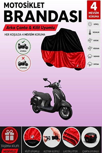 Cemku Double Black Top - Red Bottom, Rear Bag Compatible Bajaj Chetak Motorcy...