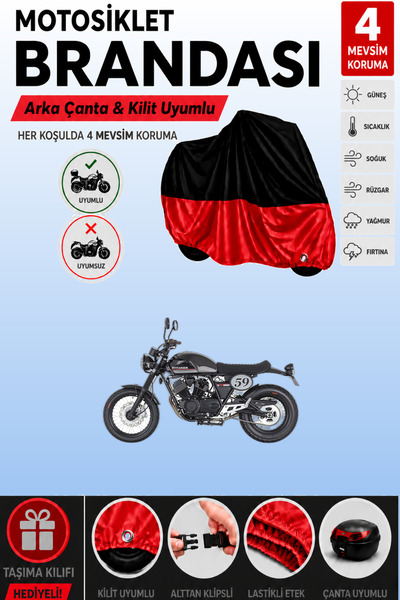 Cemku Double Black Top - Red Bottom, Rear Bag Compatible Mondial 250I Buccane...