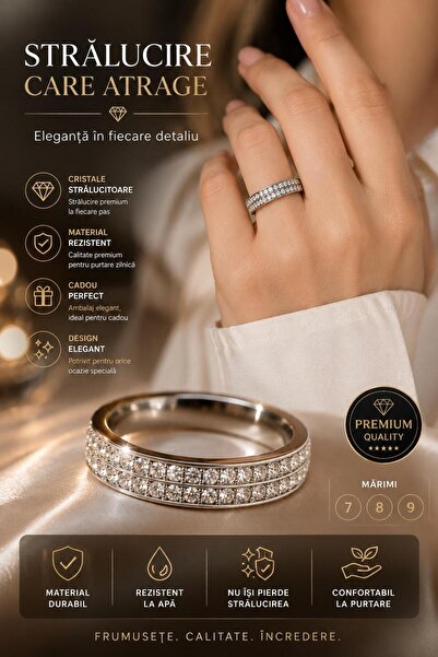OEM Inel Dama Elegant cu Cristale Stralucitoare, Argintiu, Stainless Steel, M...