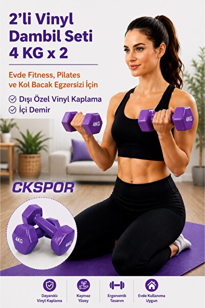 SLİPT 2’li Vinyl Dambıl Seti 4 Kg x 2 – Evde Fitness & Pilates İçin Vinil Kaplı Demir Dambıl