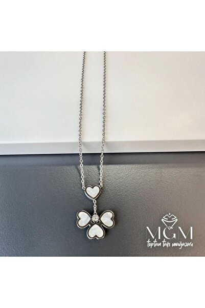 atastore2017 Steel Pearlescent Heart Clover Necklace