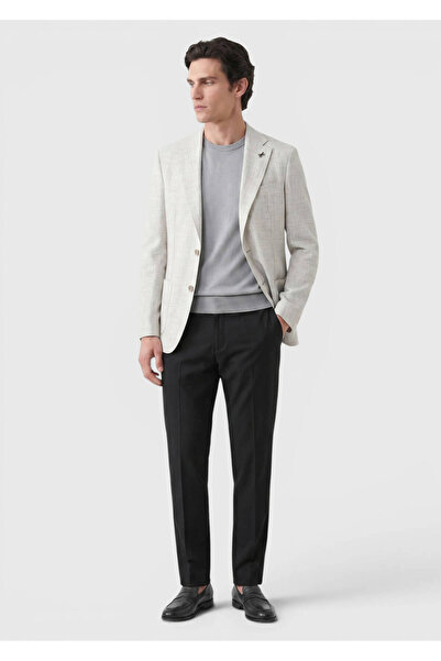 Ramsey Light Gray Patterned Zeroweight Slim Fit 100% Linen Jacket