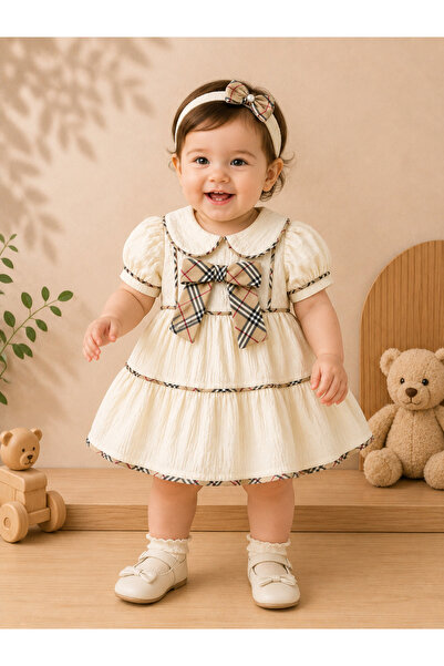 Nehad Bebe Baby Girl Cotton Muslin Dress with Bandana and Bow Vintage Baby Dr...