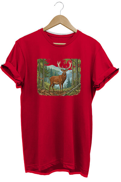 remonz Substantial Deer Printed Nature and Camping T-Shirt Outdoor Wear
