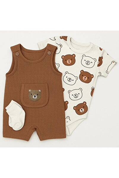 BabyWings Kısa Salopet Kısa Kollu Zıbın Çoraplı Takım
