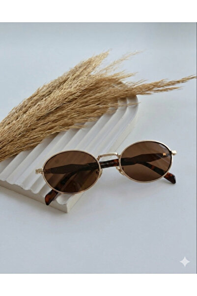 PİYESBOUTİQUE Unisex Women Men Oval Round Gold Metal Retro Uv400 Stylish Clas...