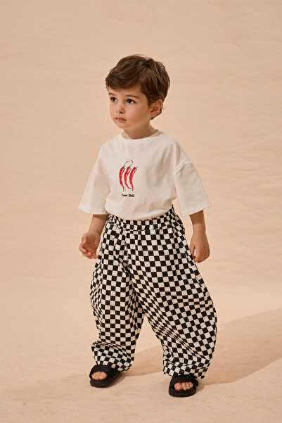 Fahhar Kids Karirane pantalone u obliku bureta, crne