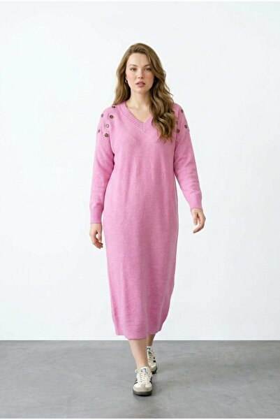 Stil Diva V-Neck Long Knitwear Dress