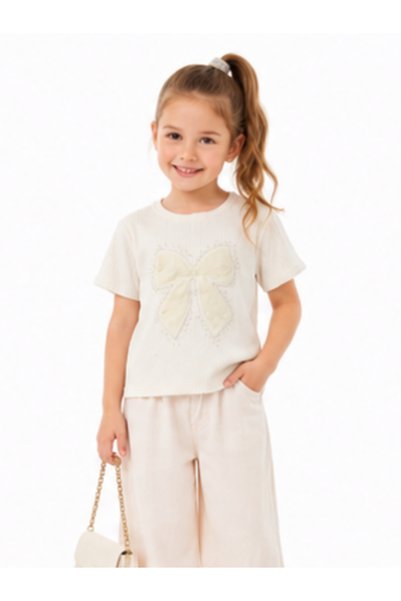 trikomode Tricou elegant pentru fete cu detaliu fundita, din bumbac pieptănat