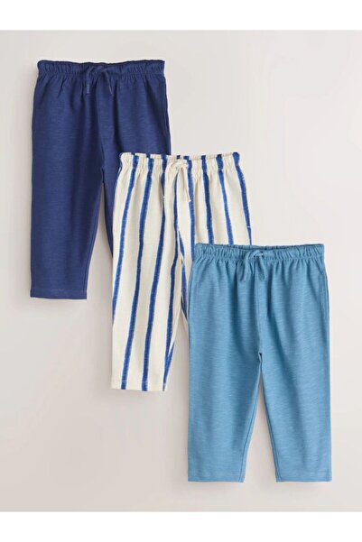 Next Baby Pantaloni din bumbac pieptănat cu dungi albastre, set de 3