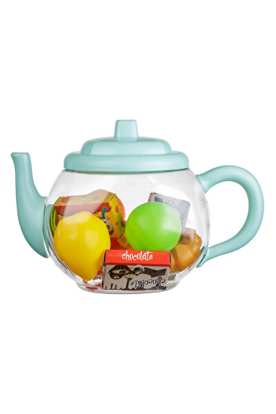 Zumzeria Mint Green Transparent Teapot Playset with Sweets, Fruits & Accessor...