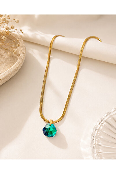 Archhazel Jewelery Gold Green Oyster Stone Steel Necklace