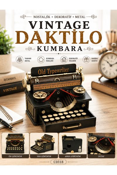 KOLAYEV Vintage Daktilo Kumbara Dekoratif Metal Nostaljik Daktilo Biblo Ofis ...