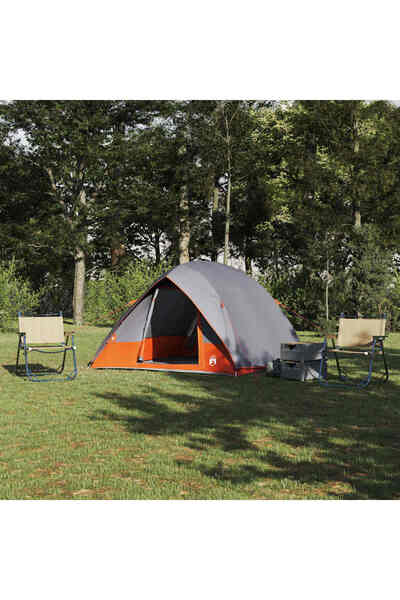 vidaxl Cort de Camping Gri si Portocalie 320 x 275 x 190 cm tafta