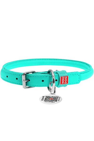 WAUDOG Dog collar, WAUDOG, Glamour, leather, round, with QR passport, turquoi...